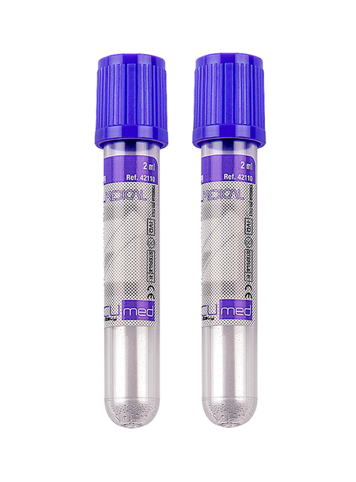 Due provette K2 EDTA utilizzate per la raccolta del campione di sangue intero nella ricerca an/ap - Toxoplasma gondii di Eurofins Genoma.